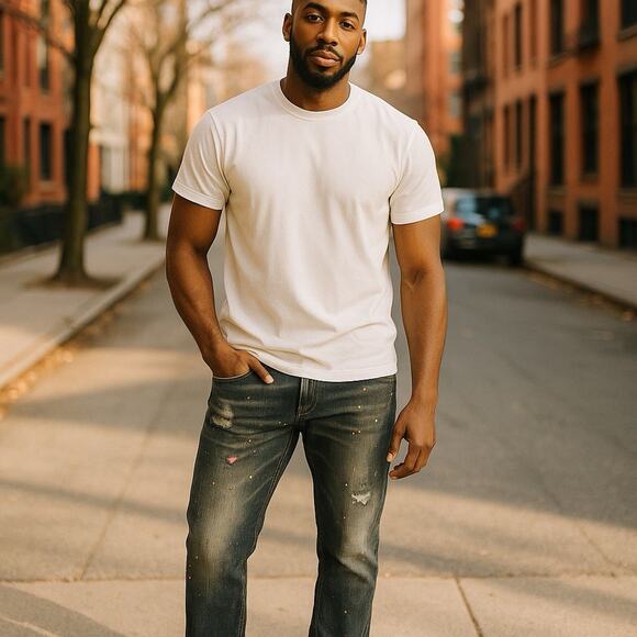 RS7 royal 7even mens 100% authentic size 34/32 long Stretch jeans Blue Faux Torn - Picture 9 of 10